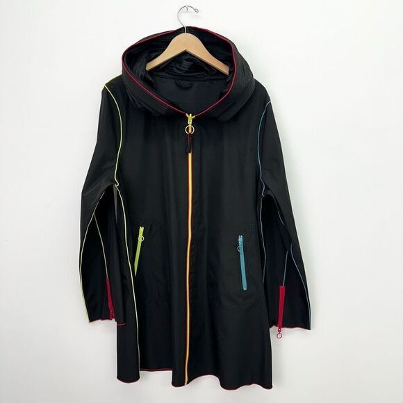 UBU Women’s Classic Black Piped Reversible Accordion Pleated Hood Zip Parisian J - Picture 2 of 15
